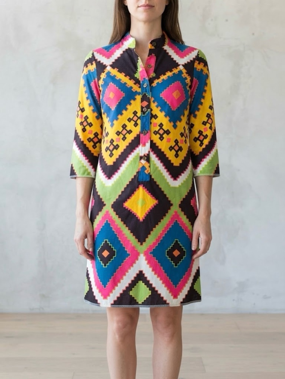VTG 60s 70s The Wilroy Traveller MOD Geometric Print Shift Dress Size 14/Medium